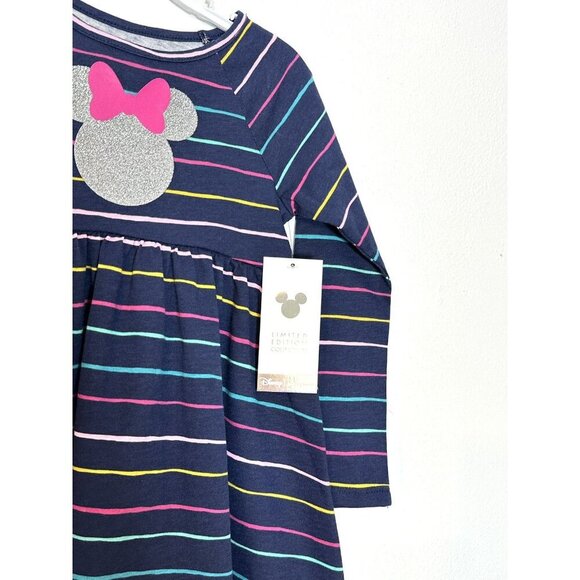 NWT Jumping Beans Disney Minnie Mouse Dress Girls Navy 2T Stripe LS Raglan Blue - Picture 3 of 8